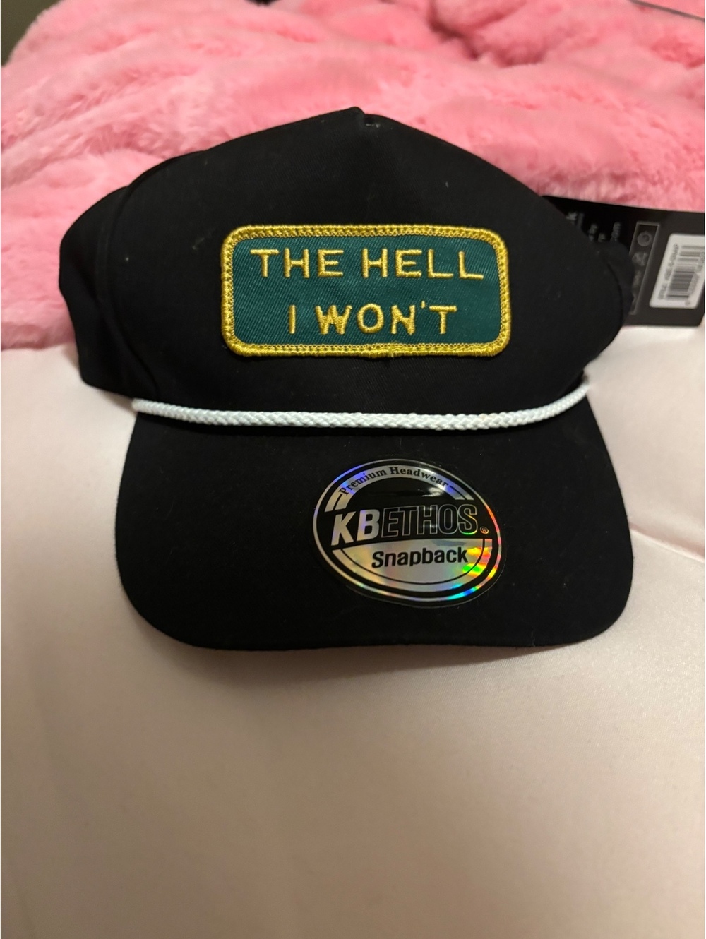 KB Ethos Black Snapback Hat with 'THE HELL I WON'T' Patch